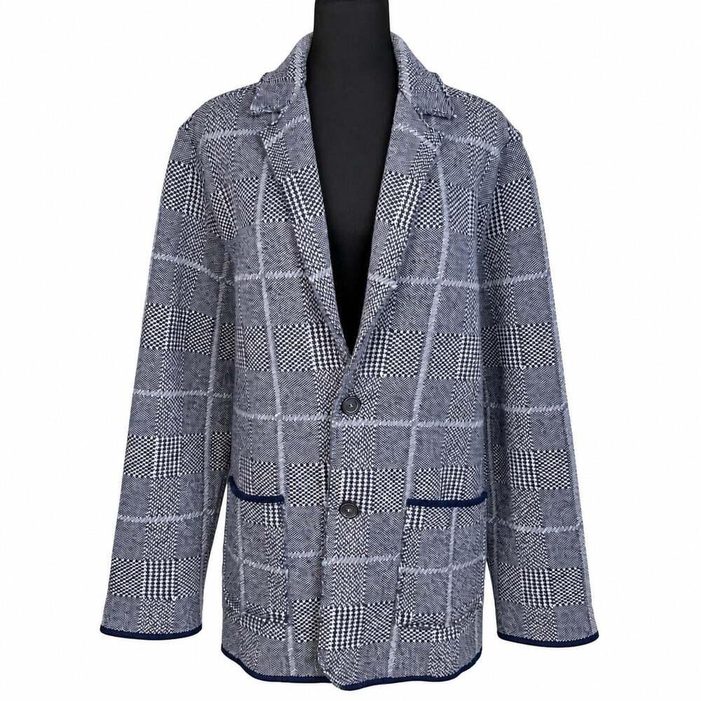 Emozioni Uomo Men’s M Wool Blend Blue Knit Blazer Plaid Houndstooth Made Italy